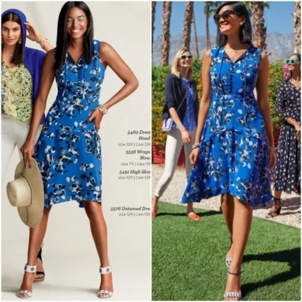 🔥CABI #5576 Untamed Electric Blue Floral Dress, Size M - Picture 2 of 8